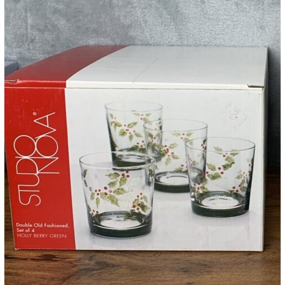 Studio Nova Holly Berry Green Double Old Fashions SET OF FOUR NEW IN BOX